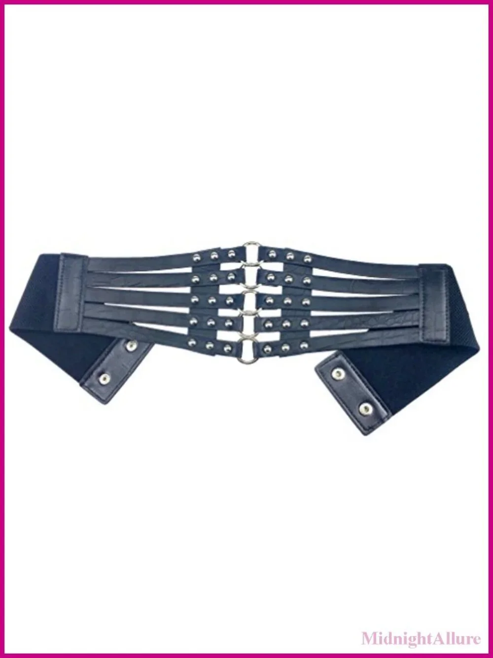 Women's PU Leather Wide Waist Belt Hollow Out Rivets Stretch Cinch